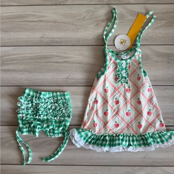 Sugar Bee Gown with Bloomers Peaches Plaid Green 18month NWT IN PACKAGE - Picture 4 of 10
